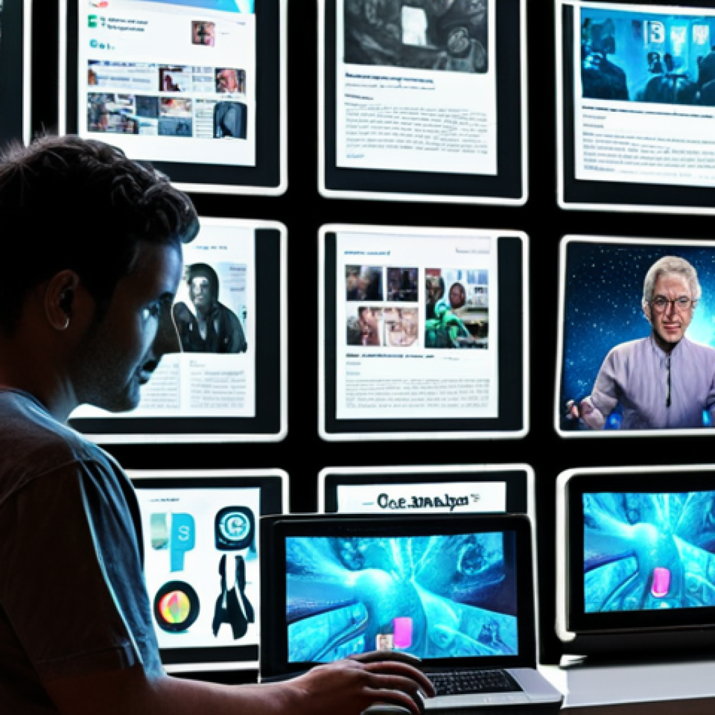 **Prompt 1: The Personalized Digital Media Revolution**
    A visually rich scene depicting a person (diverse, any age) comfortably immersed in a personalized digital media experience. They are surrounded by multiple glowing screens – a smartphone displaying a social media feed, a tablet streaming a show, and a laptop showing a news portal. Abstract, luminous lines or nodes subtly connect these devices, symbolizing AI-driven recommendations and data flow. In the background, faded and desaturated elements of traditional media, like a crumpled newspaper or a retro television set with static, create a sharp contrast, illustrating the shift from passive, limited consumption to active, on-demand digital engagement. The overall aesthetic is modern, vibrant, and highly personalized, emphasizing limitless access and the digital "universe at one's fingertips."