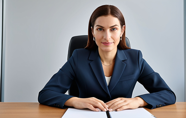 ** Professional businesswoman in a modest business suit, sitting at a desk in a modern office, fully clothed, appropriate attire, safe for work, perfect anatomy, natural proportions, professional photography, high quality.

**