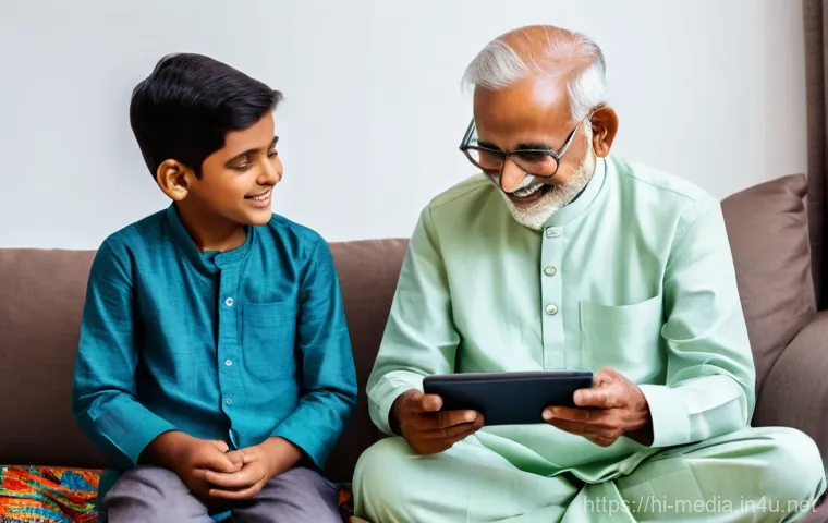 미디어와 시대적 변화 - **"A warm and inviting scene in an Indian home, where a multi-generational family is interacting wit...