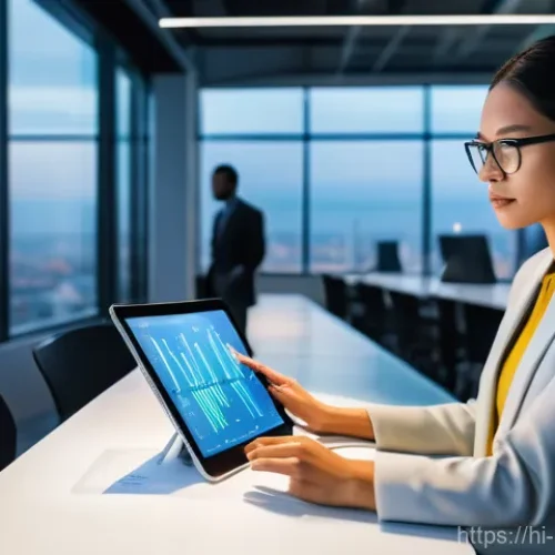 Home 19 디지털 미디어 전략 - **Prompt for Audience Understanding and Data Analysis:**
"A bright, modern office space with lar...