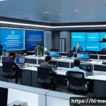Home 21 미디어 비평과 분석 - A modern newsroom scene featuring diverse Indian journalists working diligently, with visible Hindi ...