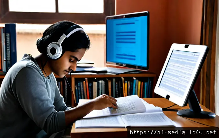 미디어학 학술지 - Photorealistic editorial scene of an Indian media studies researcher in a bright university library,...